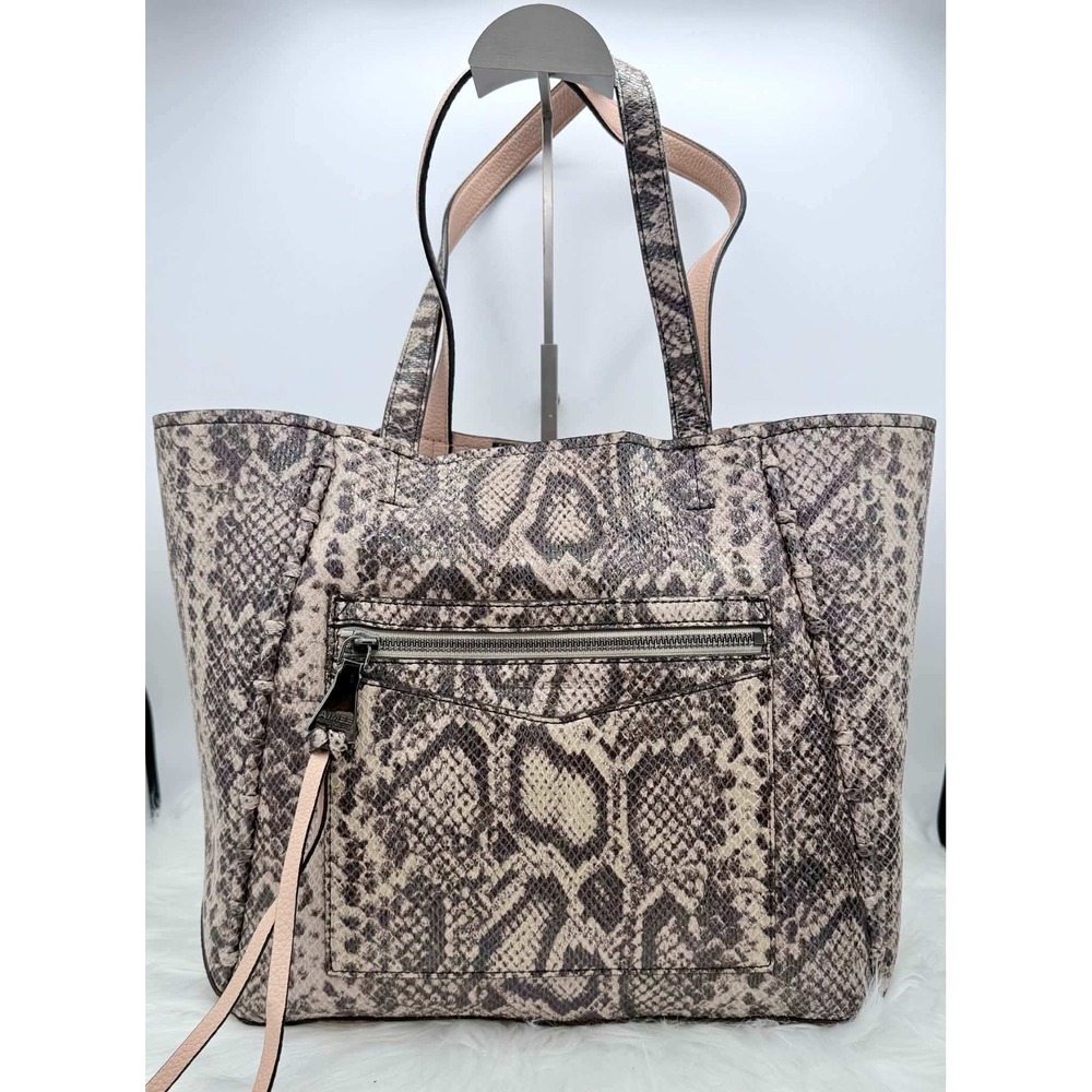 Aimee Kestenberg Python Snake Print Leather Tote Bag Grey Blush Gunmetal
